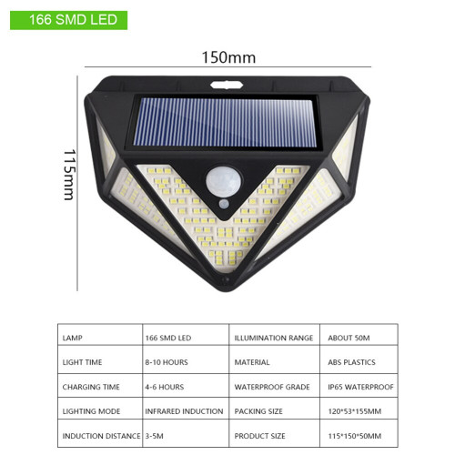 Lampa solara 166 LED-uri cu panou solar si senzor de miscare