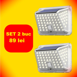 SET 2 x Lampa solara de perete GD188 cu 3 moduri de iluminare, senzor de miscare, 88 SMD