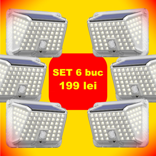 SET 6 x Lampa solara de perete GD188 cu 3 moduri de iluminare, senzor de miscare, 88 SMD